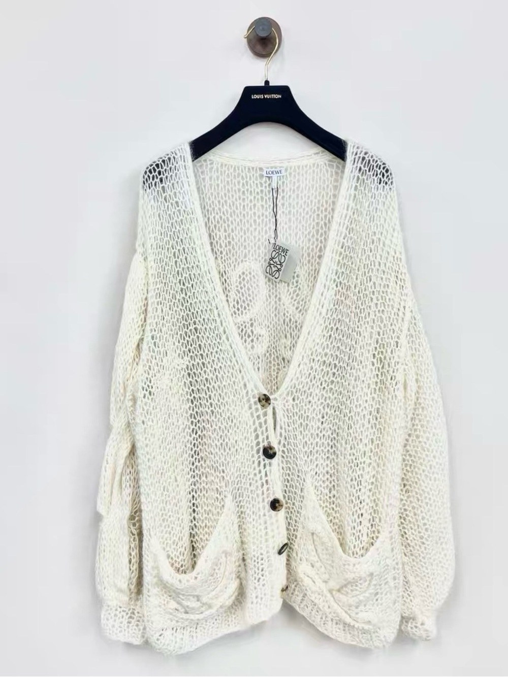 Loewe Ivory Open-Knit Button Front Cardigan